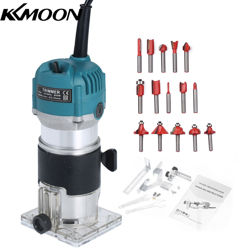 KKmoon 800W Compact Wood Router Tool Set Electric Trimmer Wood Router with 15pcs Router Bits