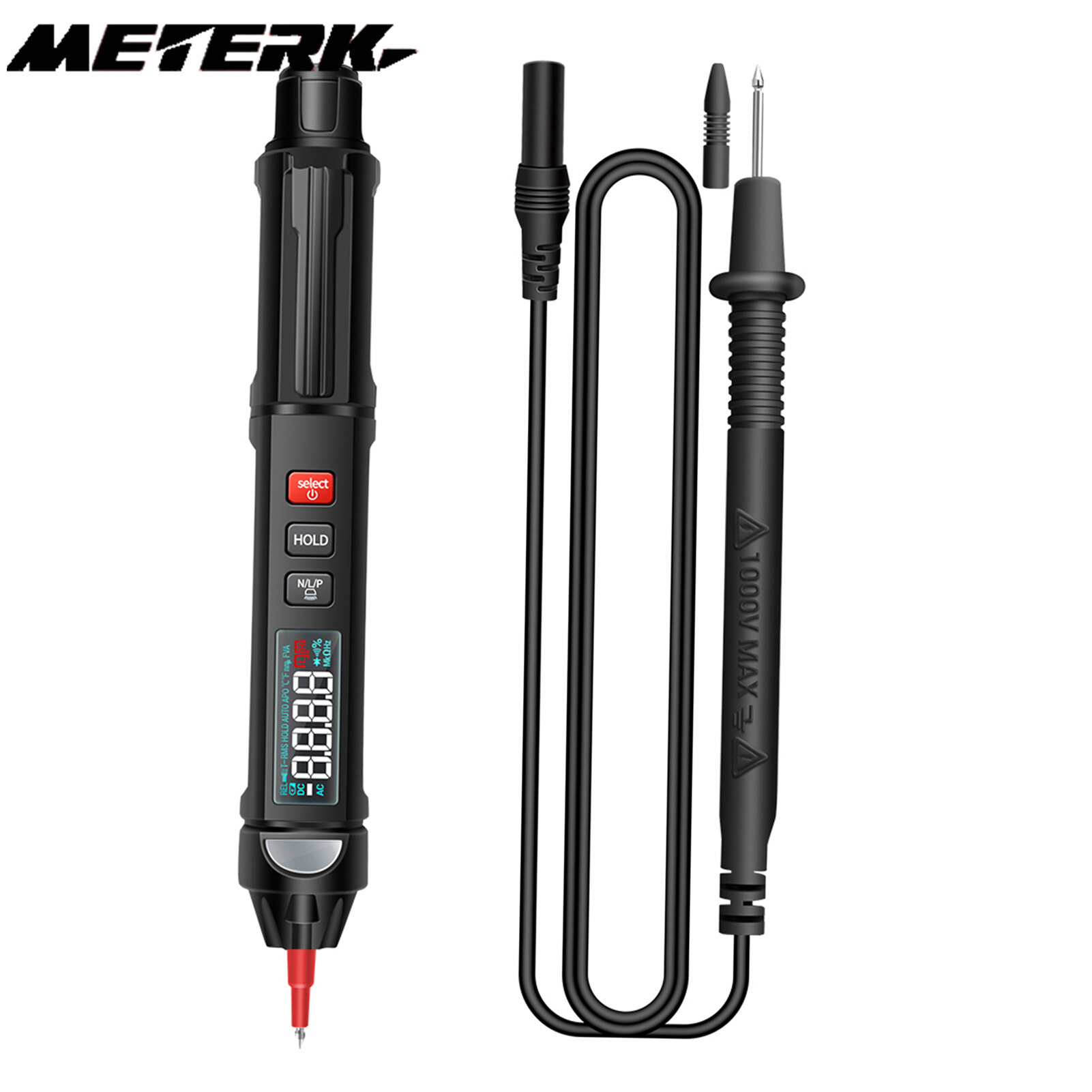 Meterk A3008 Pen Multimeter 6000 Counts Digital Multimeter Meter Tester with LCD Display Backlight Flashlight NCV Auto-off for Voltage Current Resistance Capacitance Diode Continuity Test ,With/Without phase sequence detection