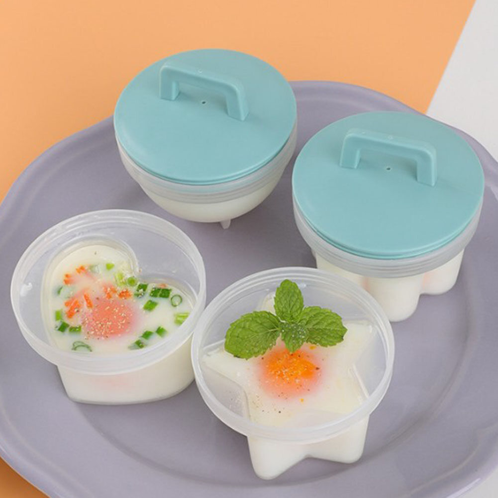 [Chinatera] 4pcs Cute Egg Cooker Plastic Egg Poacher Set Kitchen Egg Cooker Tools Egg Mold Form With Lid Brush Pancake Maker