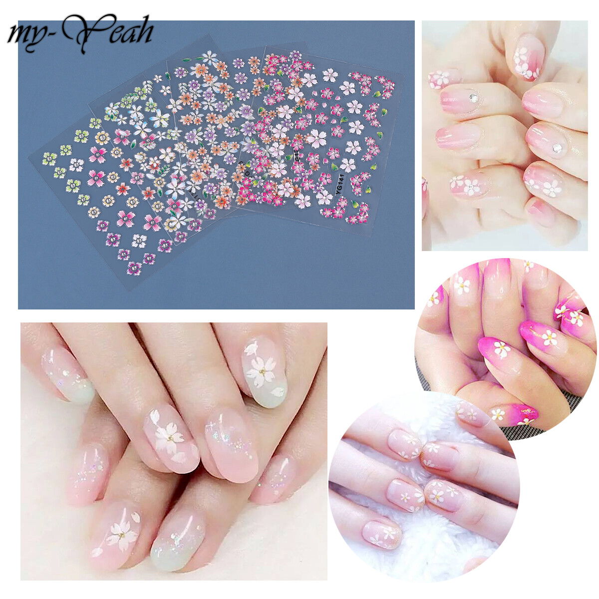 myyeah 1Pcs 3D Summer Style Nail Art Decals Colorful Flowers Leaf Series Self-adhesive Stickers DIY Tips Manicure Decoration