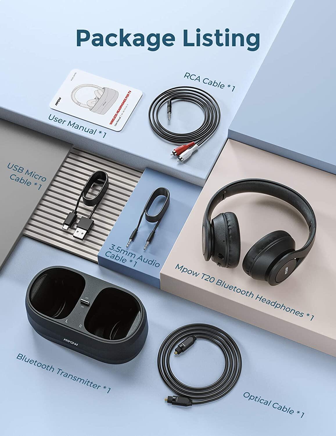 Mpow T20 Wireless TV Headphones with 