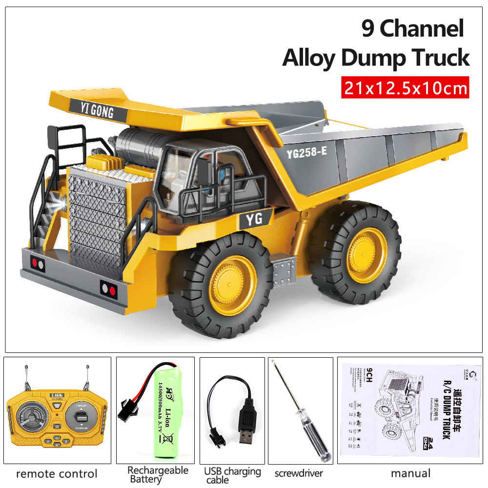 1:24 2.4G 9-Channel Excavator Remote Control Bulldozer, Cars Dump Truck Construction Vehicle Toys R I.1274056170