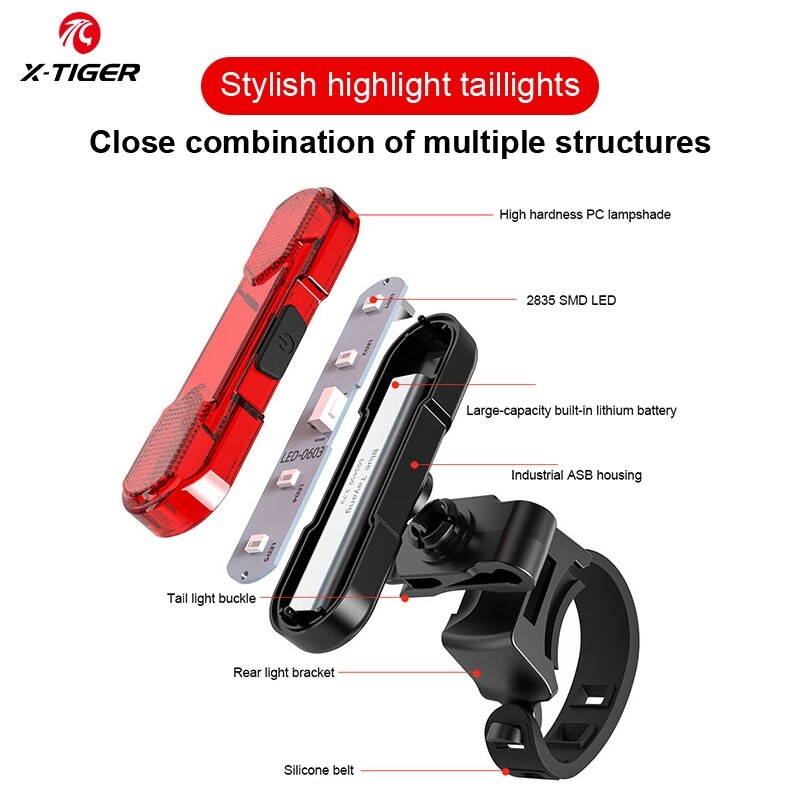 【A NEW】 X TIGER Bicycle Rear Light Waterproof MTB Bicycle Light USB Charge LED Bicycle Taillight Flash Tail Safety Bike Warning Light