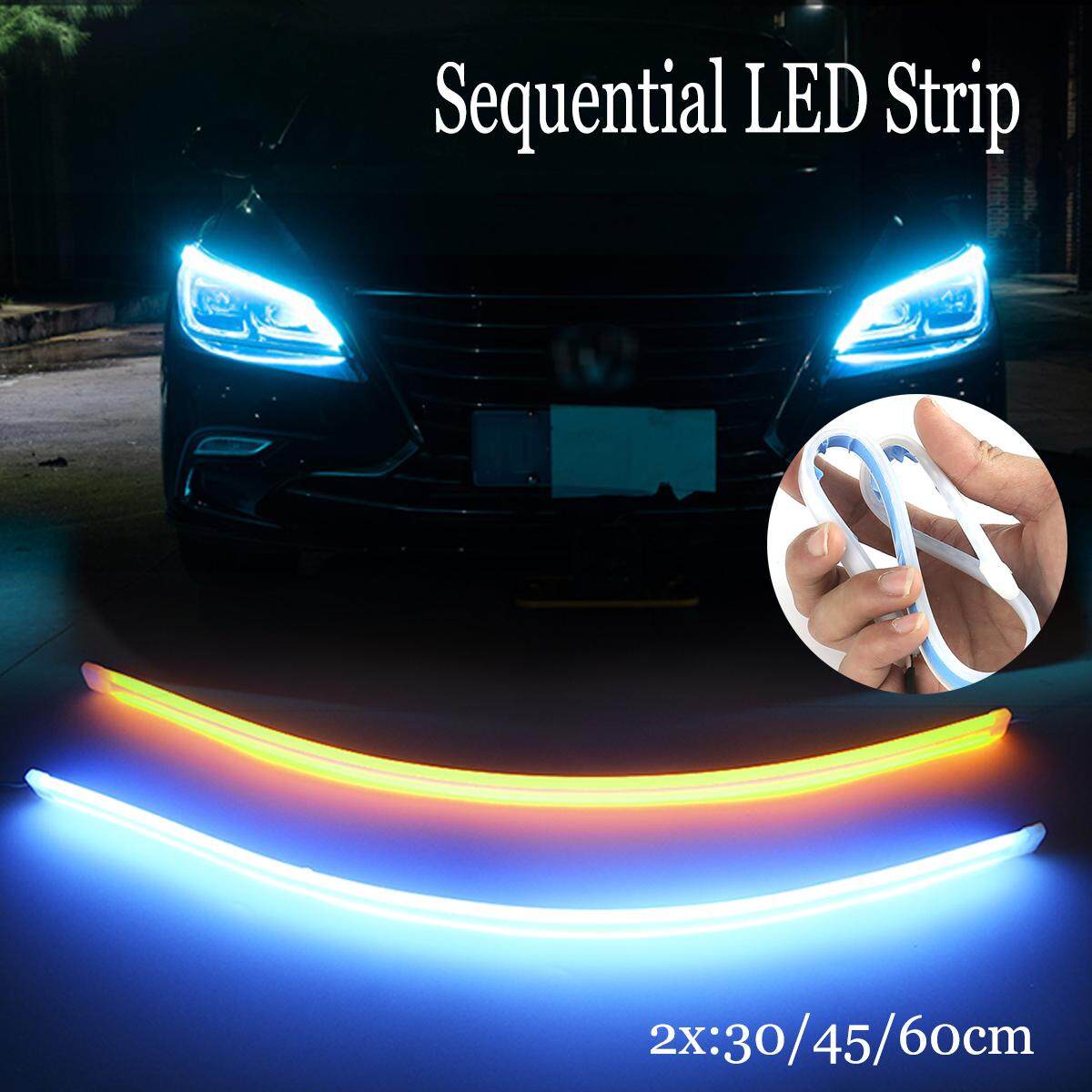 Sequential LED Strip Turn Signal Switchback 2PCS Waterproof Ultrafine Dual-color 30cm 45cm 60cm Flexible Soft LED Strip Light Daytime Running Lights Suitable for Universal Car Styling