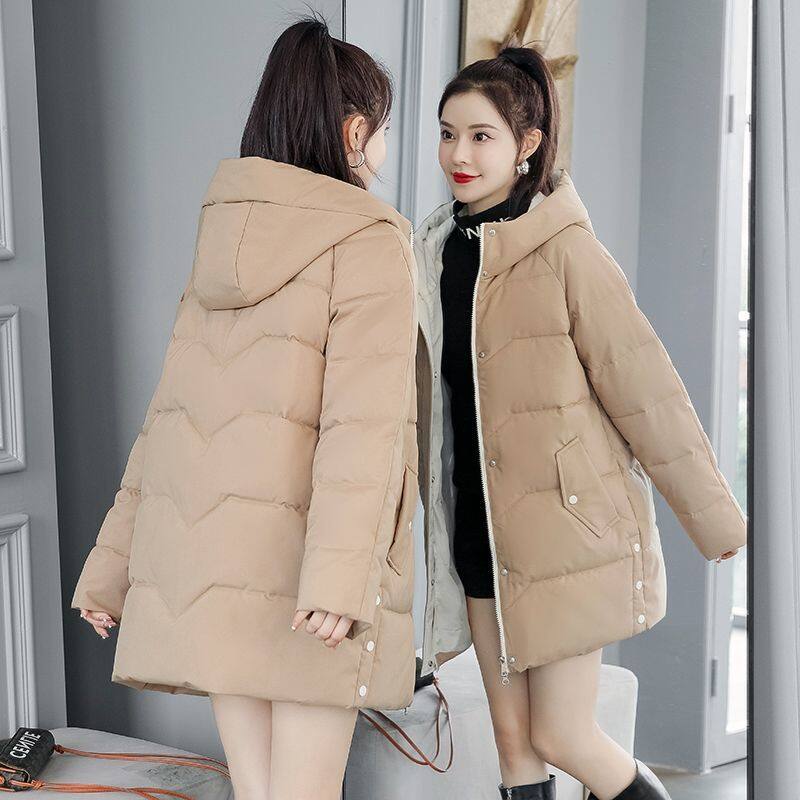 Down Cotton Jacket Women's Medium Length 2022 New Korean Version Loose Thin Thickened Large Cotton Jacket Winter Coat