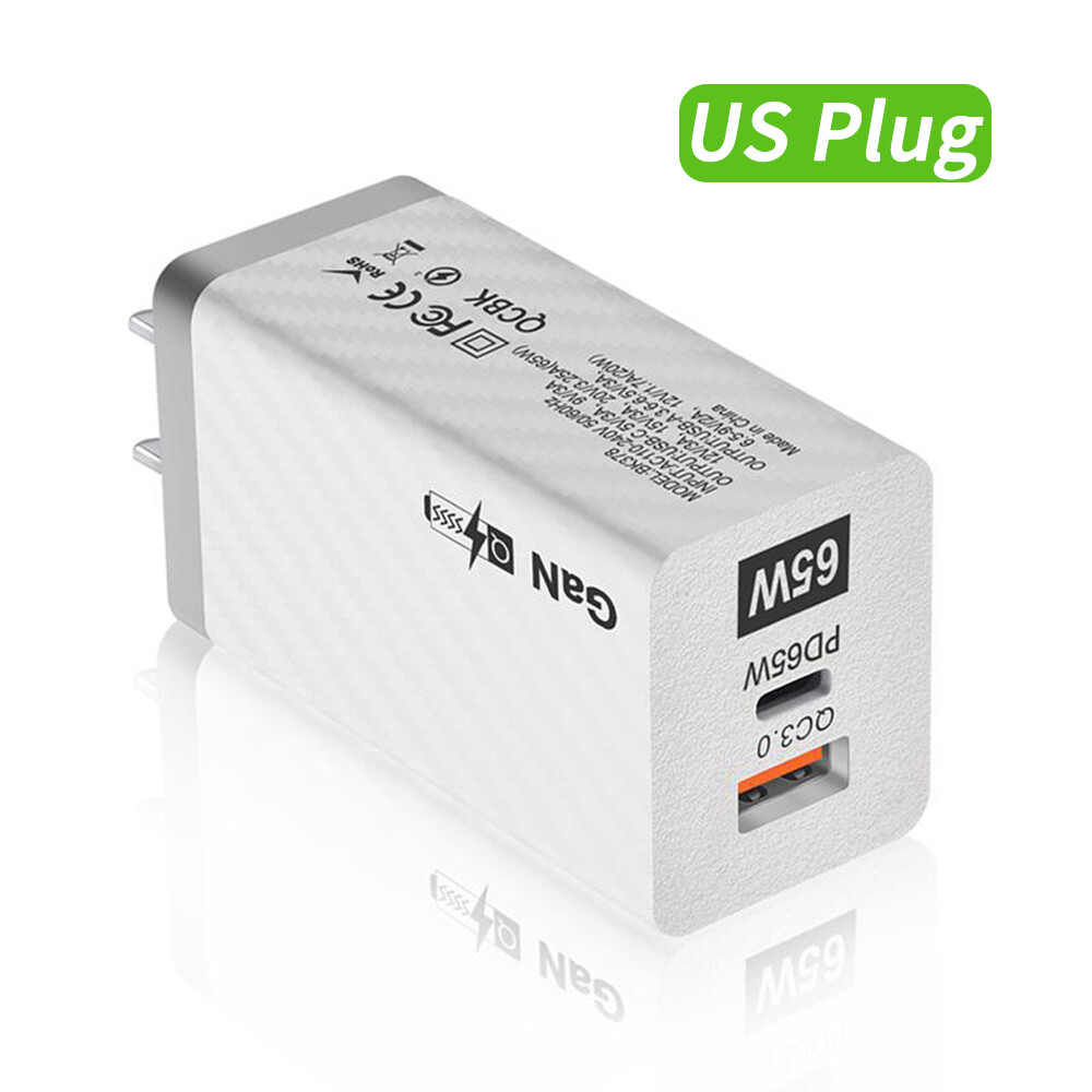 Vaorlo 65w gan charger usb qc3.0+type-c pd65w 5v/3a 9v/3a 12v/3a 15v/3a 20v/3.25a 65w max quick charging for laptop tablet smartphones us/eu plug gallium nitride adapter
