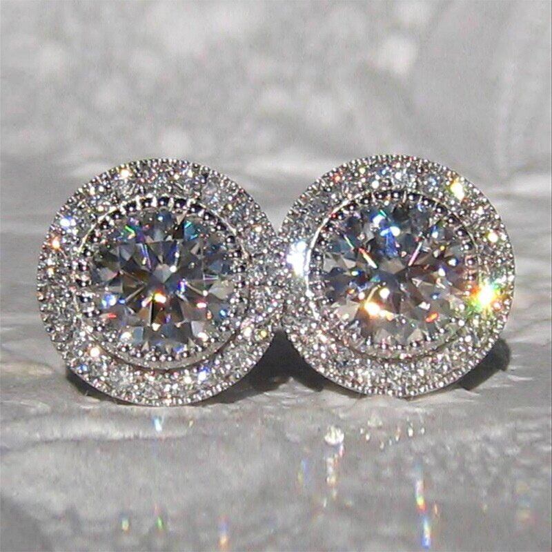 New Earrings Inlaid Super Flash Round Zircon Full Diamond Earrings Female Elegant Temperament Earrings Ladies Earrings
