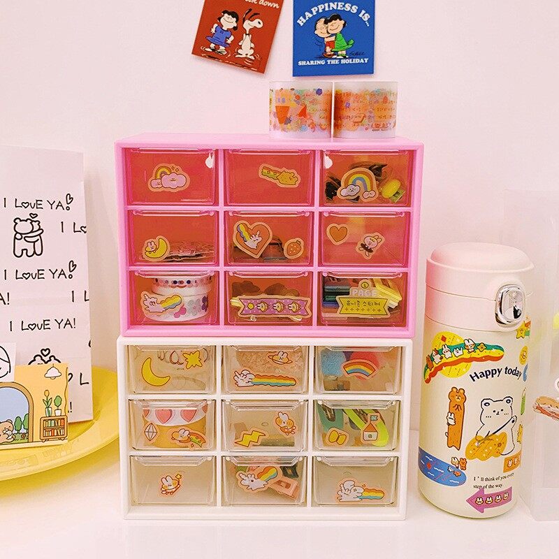 ลิ้นชัก9ช่องอเนกประสงค์สำหรับเก็บเครื่องประดับกล่องเก็บของเทปใสสติกเกอร์เทป Washi ราคา 34 บาท*ส่งฟรี