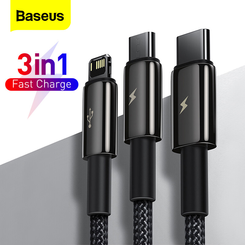 Baseus 3 in 1 USB Type C Cable For iPhone 12 Pro Max Micro USB Android Mobile Phone Cable For Samsung Xiammi USBC Data Wire Cord