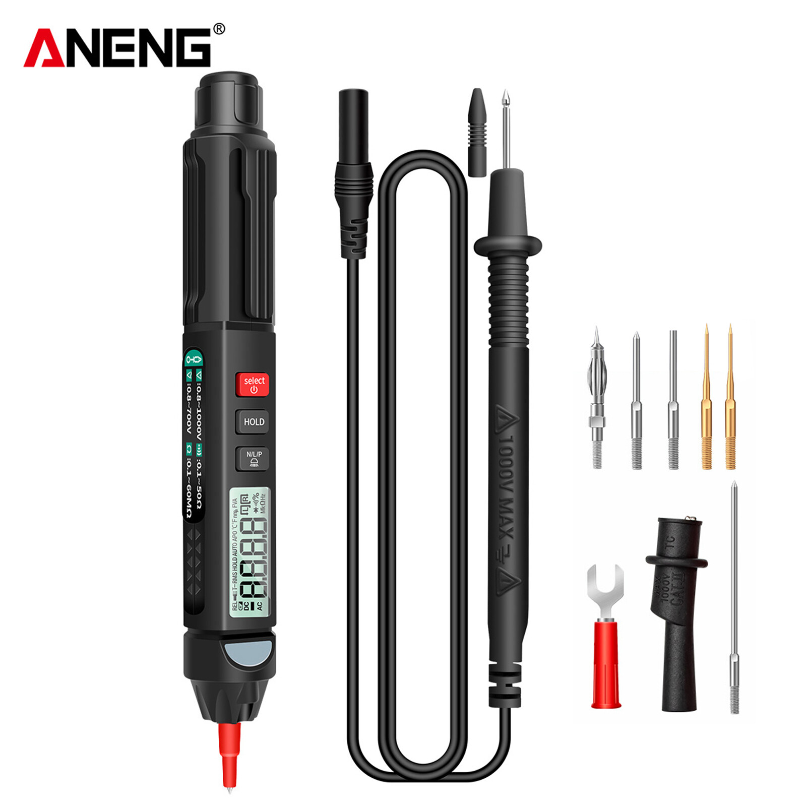 ANENG A3008 Pen Multimeter 6000 Counts Digital Multimeter Meter Tester with LCD Display Backlight Flashlight NCV Auto-off Multiple Accessories for Voltage Current Resistance Capacitance Diode Continuity Test
