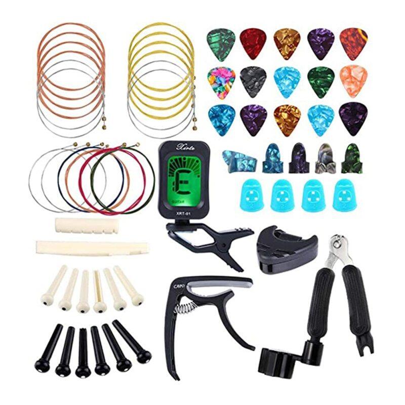 Bộ Phụ Kiện Ghi Ta 60 Chiếc Bao Gồm Guitar Picks Tuner Acoustic Guitar Strings Chân Cầu Cuộn Dây 3 Trong 1 WHSho