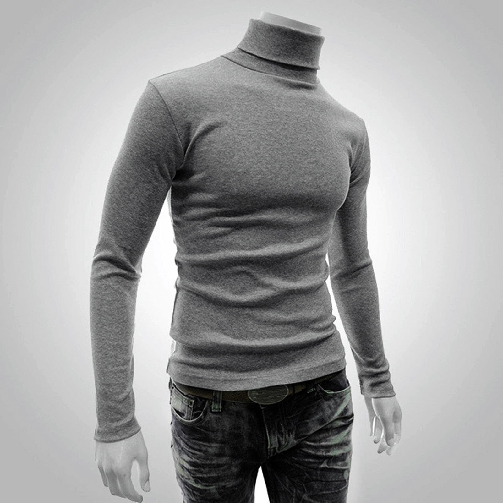 Bullker Long Sleeve Turtleneck Men Pullover Soft Solid Color Stretchy Knitted Shirt for Autumn Winter Pullover Top Warm