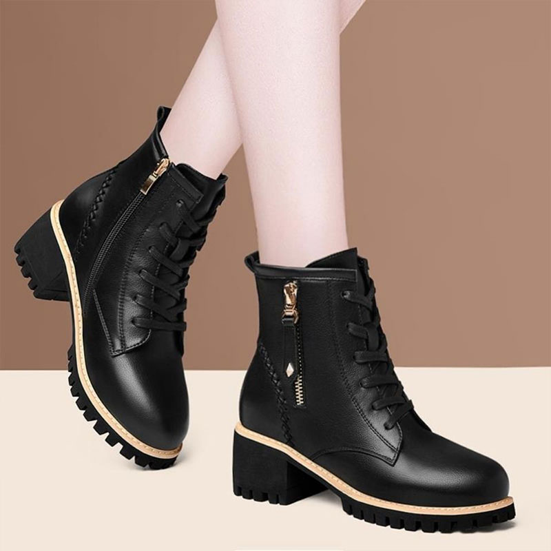 LAL round toe short boots women's new autumn and winter all-match ins thick heel elastic boots British style Martin boots women's thin boots