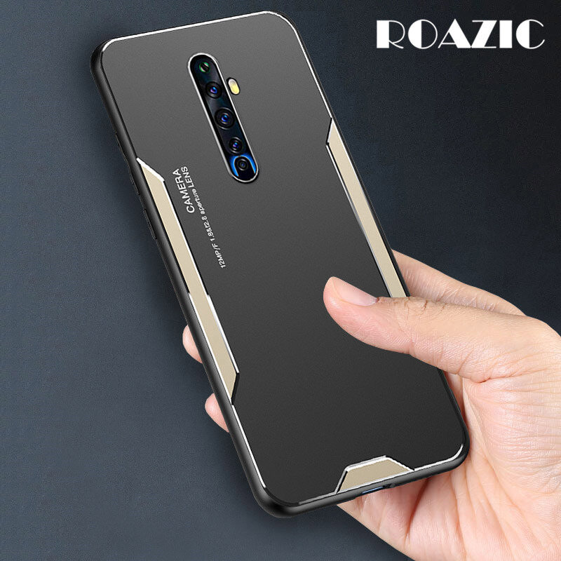 ROAZIC For OPPO Reno2 Reno2 F Phone Case Metal Frosted Back Shell Soft TPU Frame Casing Ultra-thin Anti-fall Aluminum Cover Reno 2 Reno 2F