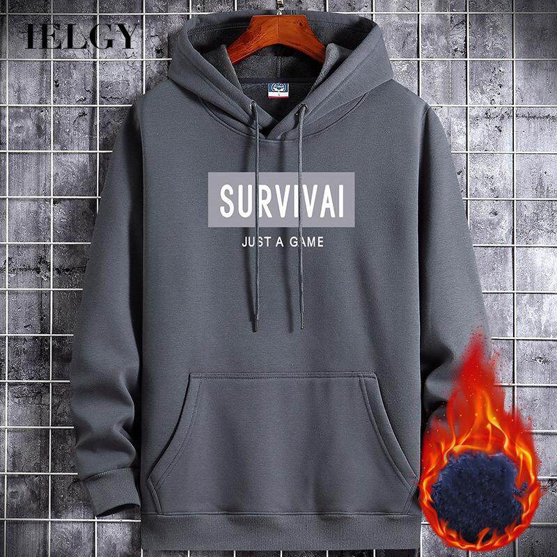 IELGY Long Sleeve Sweatshirt Men's Fleece Hooded Loose Warmth