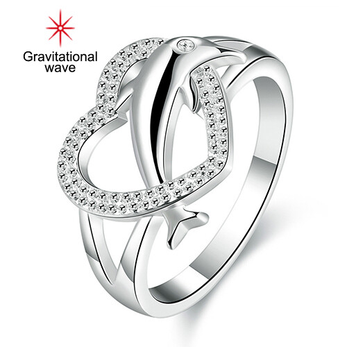 Gravitational wave Women's 925 Silver Plated Dolphin Heart Finger Ring Jewelry Charm for Party Prom