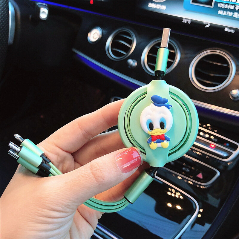 Multi-function Car Fast Charging Type-c Micro Apple Retractable Car Data Cable Charging Cable 1.2M Data Cable Three-in-one Charger