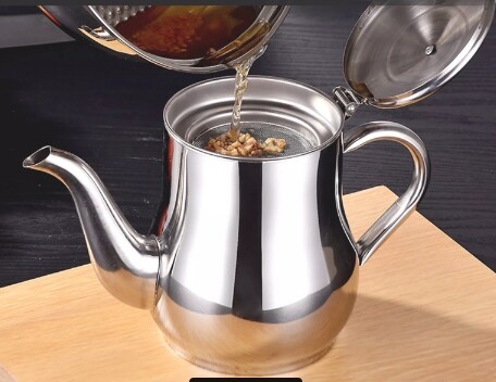 Stainless Steel Teapot with Filter Kitchen Oil Filter Pot Liquid Seasoning Container Coffee Holder Tea Kettle Kitchen Accessorie