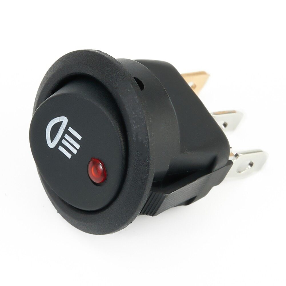 Switch On Off Round Rocker Switch 12V Red Led 23mm ABS Plastic Black Red