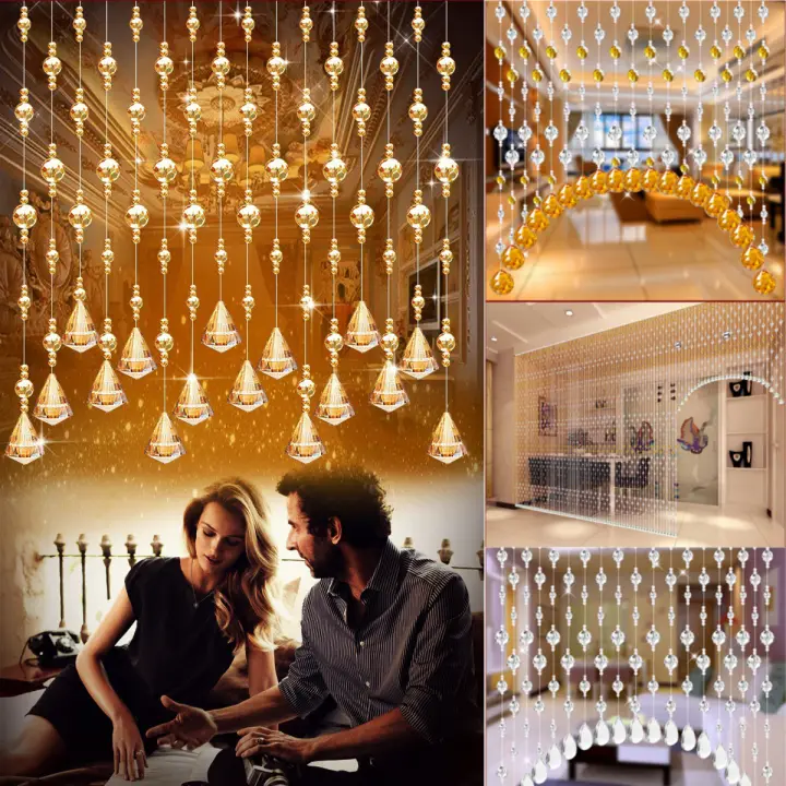 Crystal Glass Beads Curtain String Divider Door Window Panel Wedding Ds Bead Tered Lazada Singapore Crystal Glass Beads Curtain String, Beaded Curtain Panels