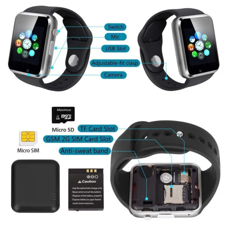 bluetooth smart wrist watch a1 gsm phone for android samsung iphone man women