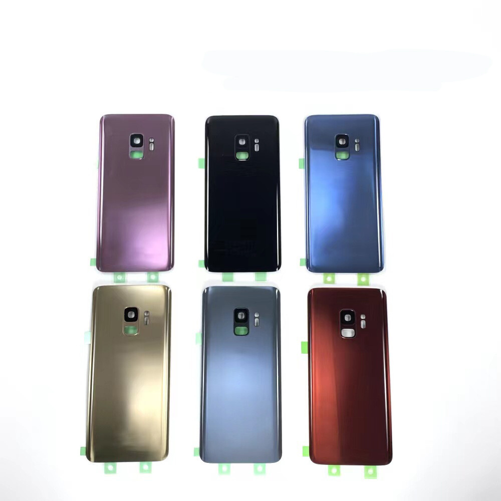 For Samsung Galaxy S9 Plus / S9Plus + G960 G965F Glass back cover With LOGO and adhesive backing Frame lens Battery Housing Case Rear Middle Frame