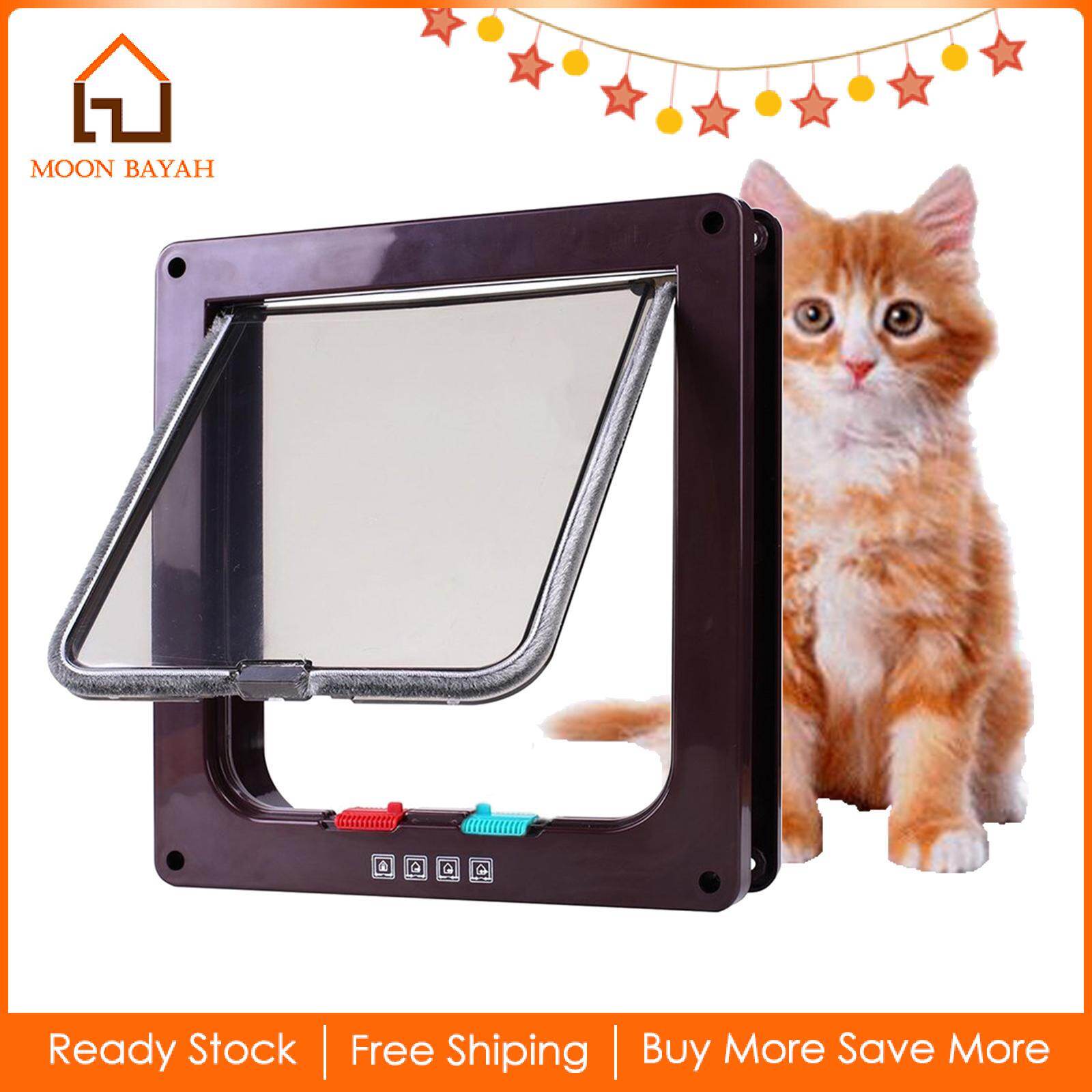 Moon BAYAH 4-Way Locking Pet Door Frame Lockable Dog and Gate Cat Flap Door Coffee M