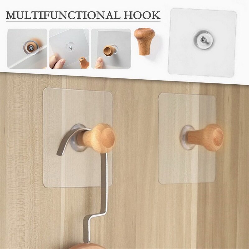 Magic Hook for Wall Without Nails Wooden Transparent Strong Sticky Heavy Magic Wall Hook Adhesive Hooks