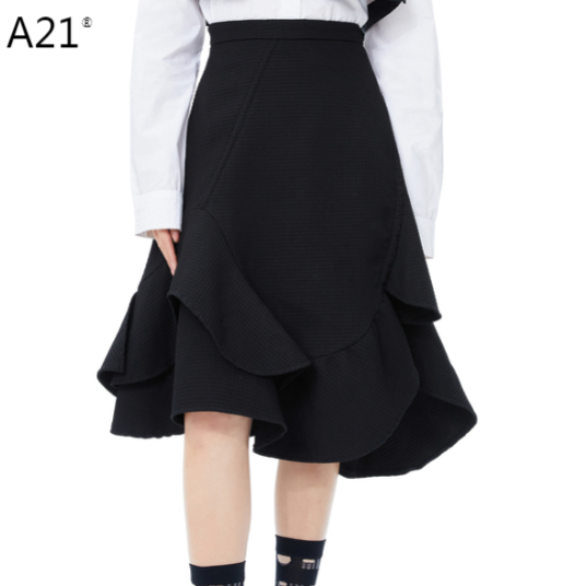 A21 Váy Đuôi Cá Cạp Cao Cho Nữ Váy Midi Viền Bất Đối Xứng Thiết Kế Mới Cảm