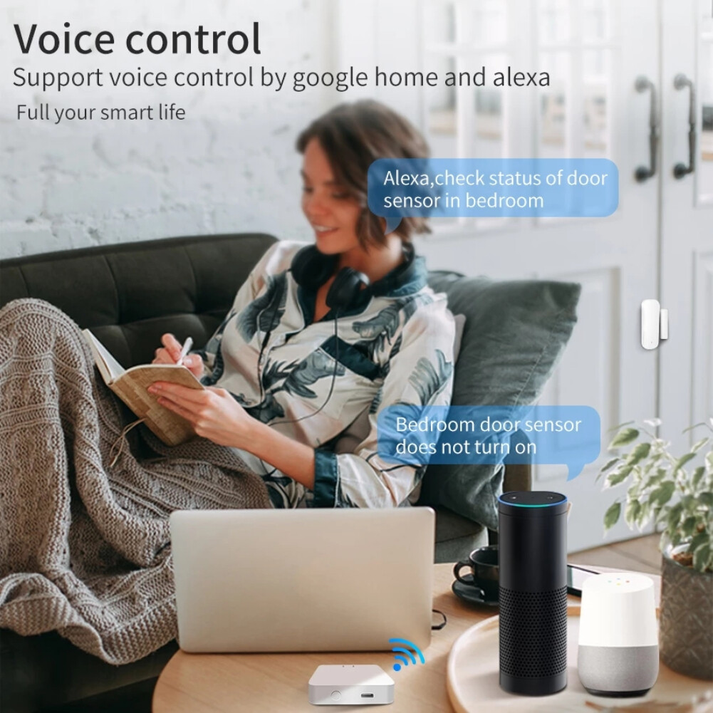 EL style Tuya ZigBee Smart Door and Window Sensor Smart Switch Wireless Door Detector APP/Voice Control Remote Alarm Smart Home