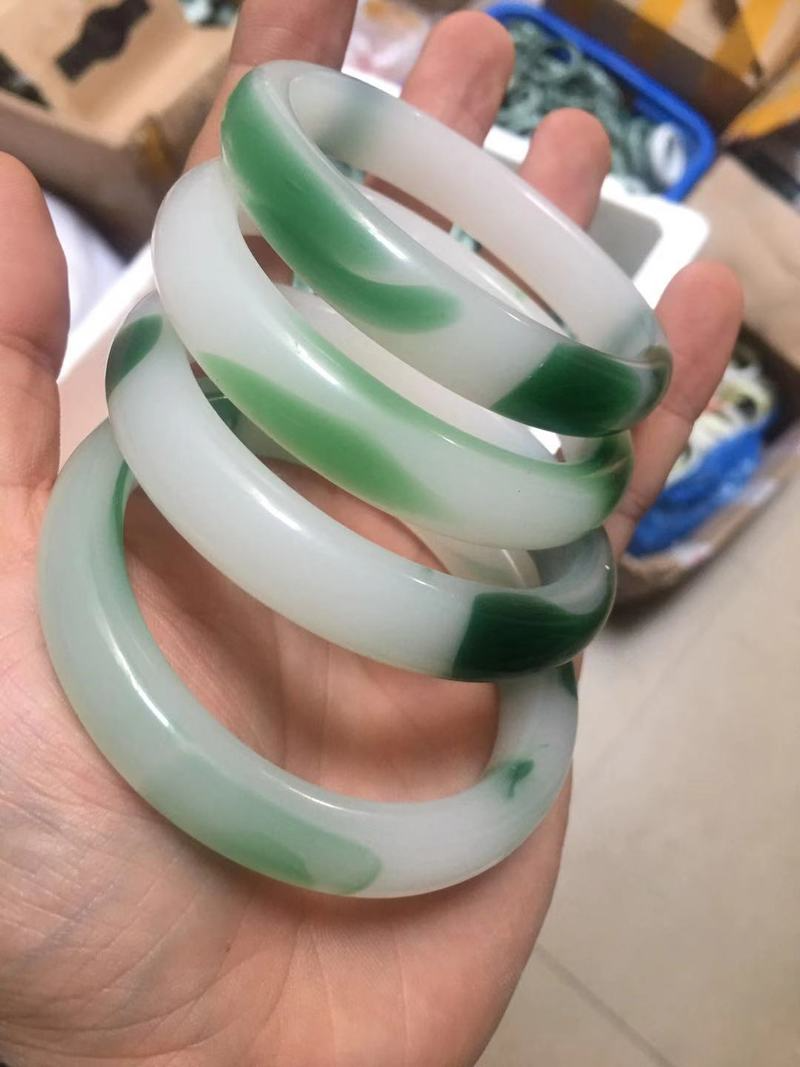 Natural Jade Bracelet Green White Jade Bangles for Women