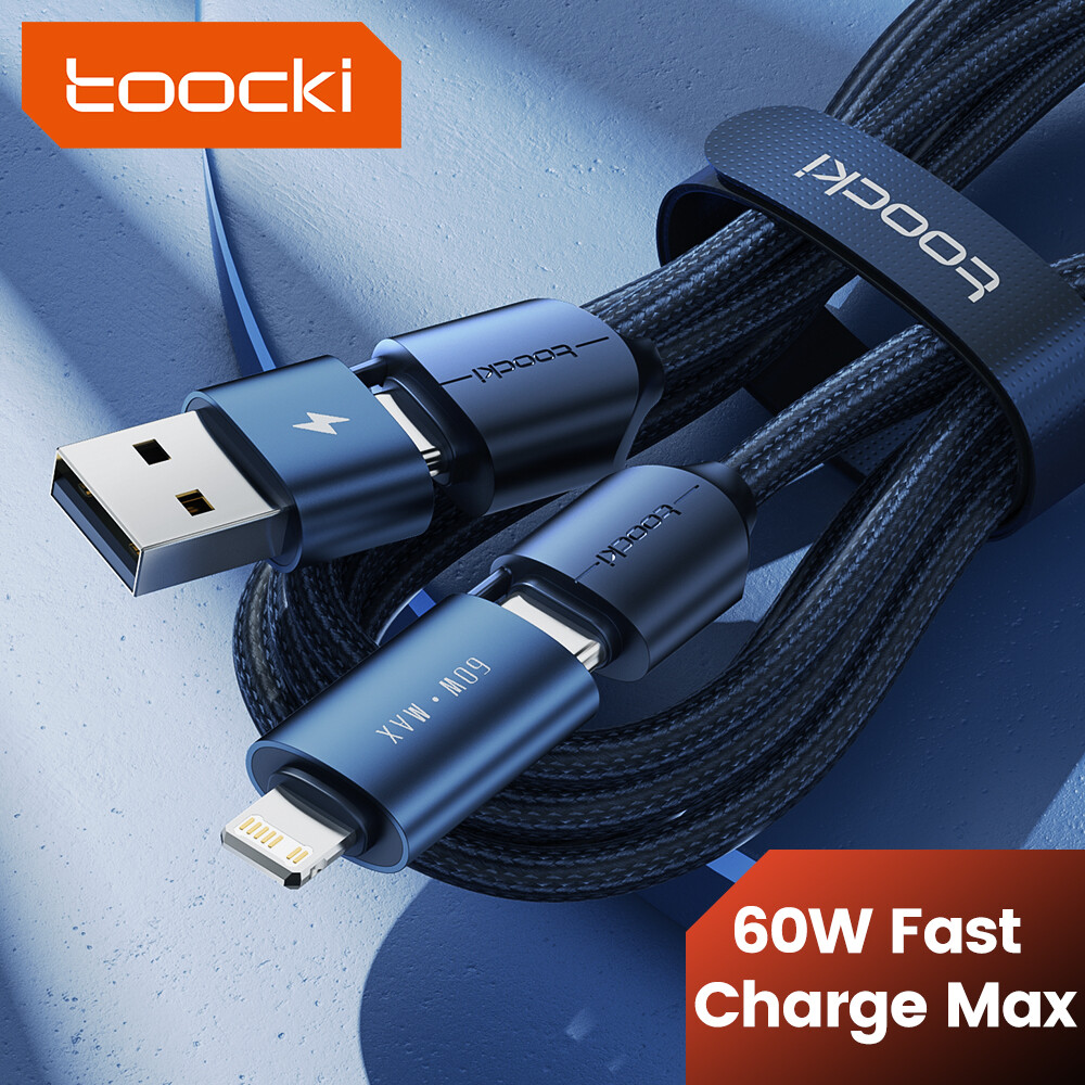 Toocki USB-A Type-C cáp sạc 4 trong 1 PD/Lightning/Type-C/Iphone cáp dữ liệu nhanh sạc điện thoại Iphone 12 Pro Max iPhone 11 Pro Huawei Samsung Xiaomi