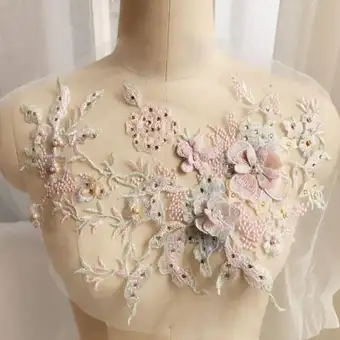 Bridal 3d Tulle Patches Sticker Beaded Flowers Lace Fabric Sewing
