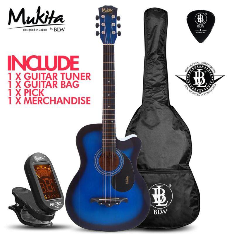 Mukita by BLW Standard Acoustic Folk Cutaway Basic Guitar Package 38 Inch for beginners with Bag, Pick, Digital Tuner and Merchandise Sticker Malaysia