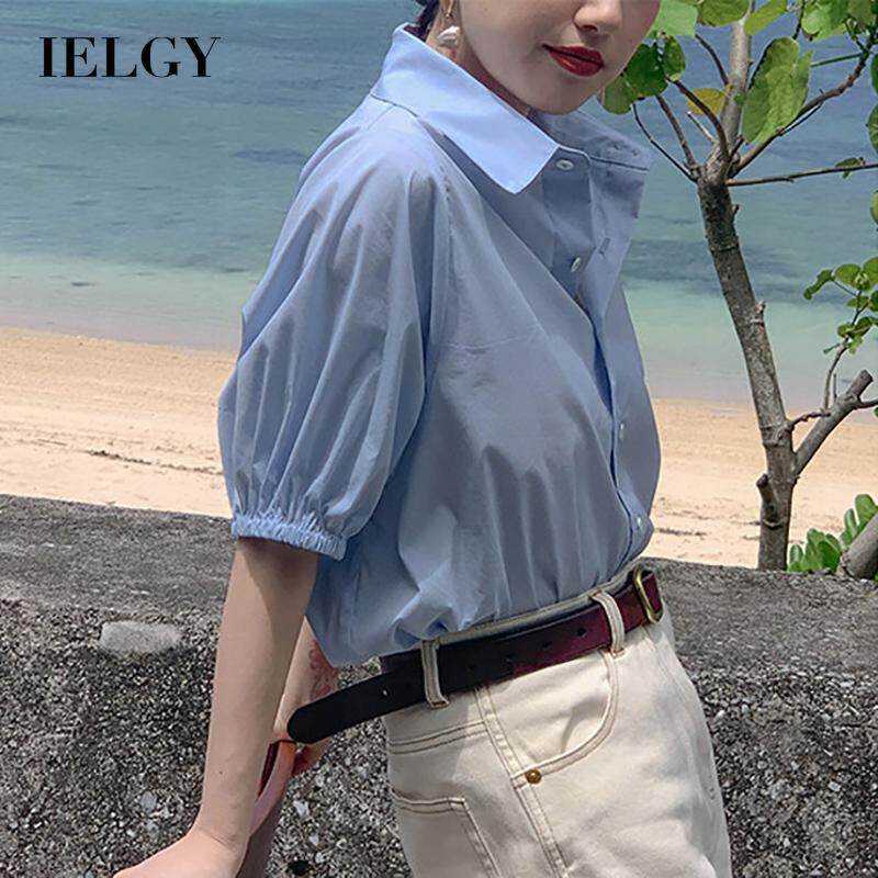 IELGY summer new style temperament short-sleeved women's retro design niche French shirt top