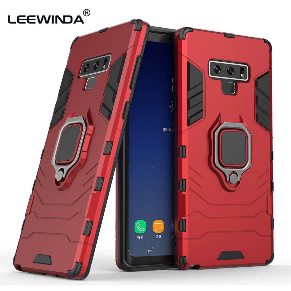 Leewinda for samsung galaxy note 9 phone case, silicone tpu and hard pc luxury armor shockproof metal ring holder cover