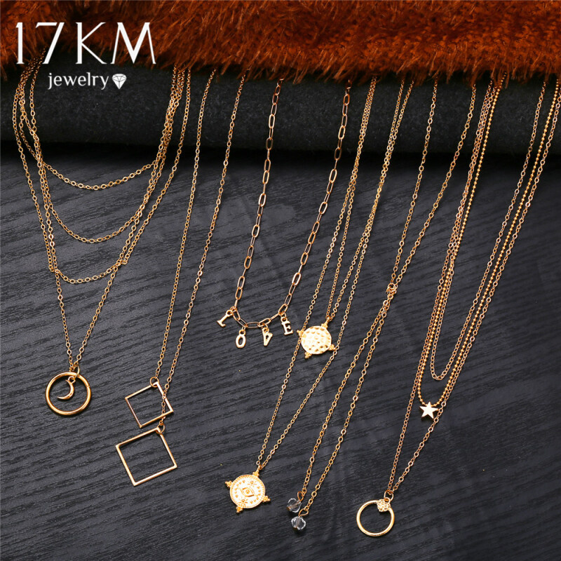 Vòng Cổ Chữ Cái Vàng 17Mile Cho Phụ Nữ Mới Vòng Cổ Boho Mặt Dây Chuyền Dân Tộc Nhiều Lớp Trang Sức Thời Trang Nữ