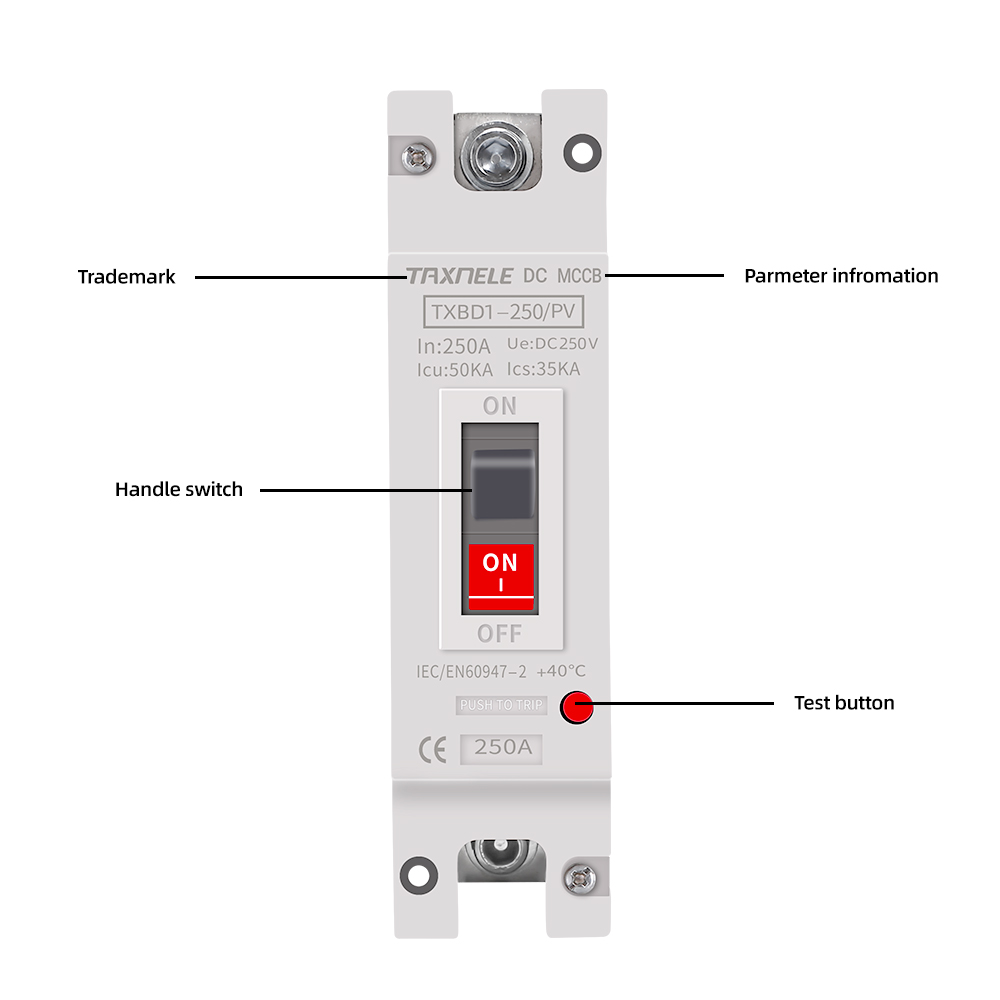 DC Circuit Breaker MCCB Overload Protection Switch 1P 150A 250A 250V PV Solar Molded Case Protector Short Circuit Photovoltaic