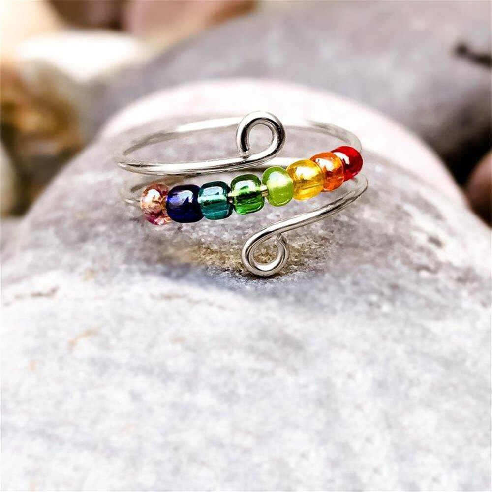 Ring Rainbow To My Daughter Beads Rotatable Fidget Ring Opening Ring