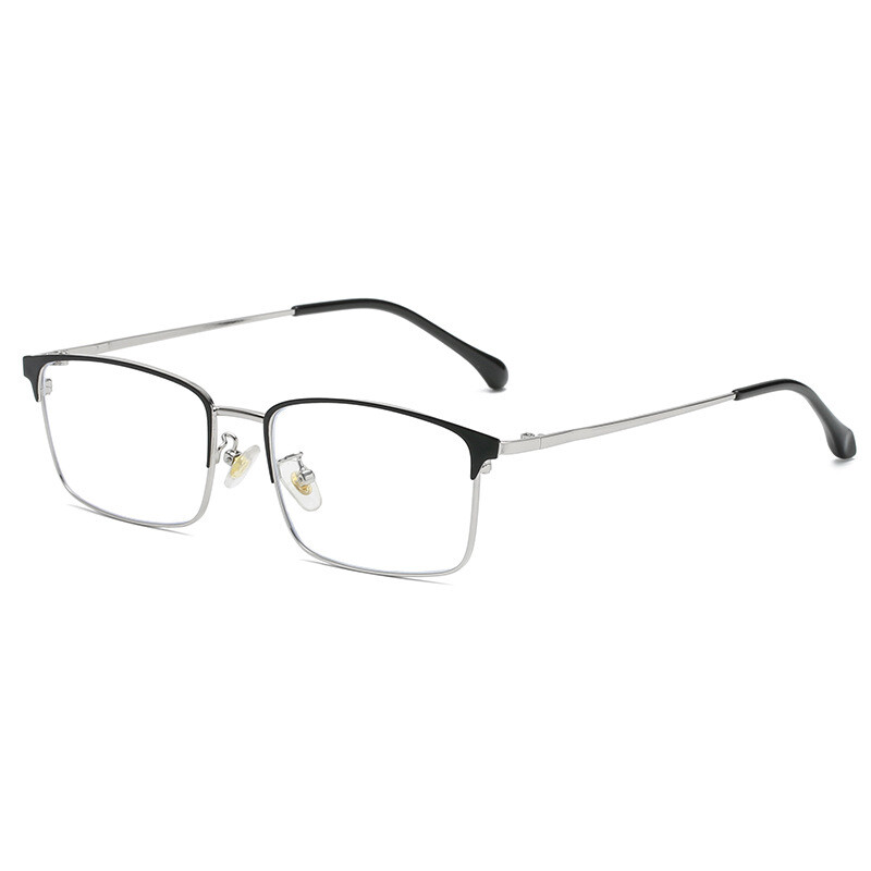 PTQ New Business Glasses Frame for Men Metal Retro Half-frame Glasses Frame with Myopia Eyeglasses Anti-blue Ray Flat Glasses