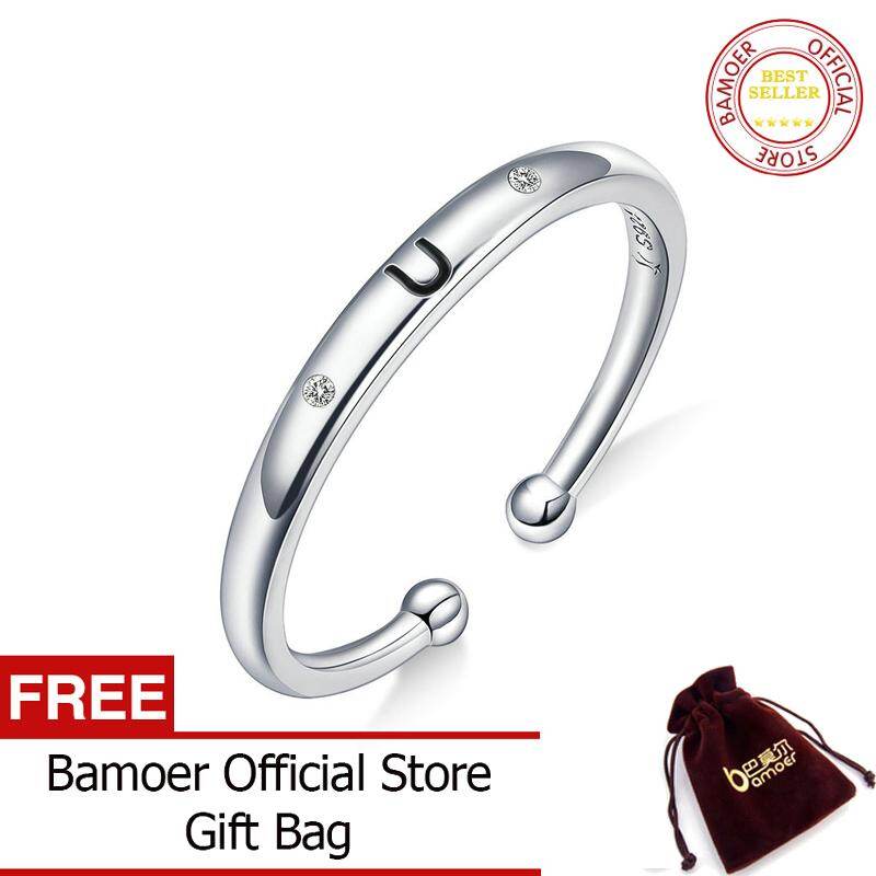 BAMOER Unisex Silver 925 Sterling Letter Rings for Women Men A-Z 26 Resizable Initial Alphabet Jewelry Female Accessories SCR544