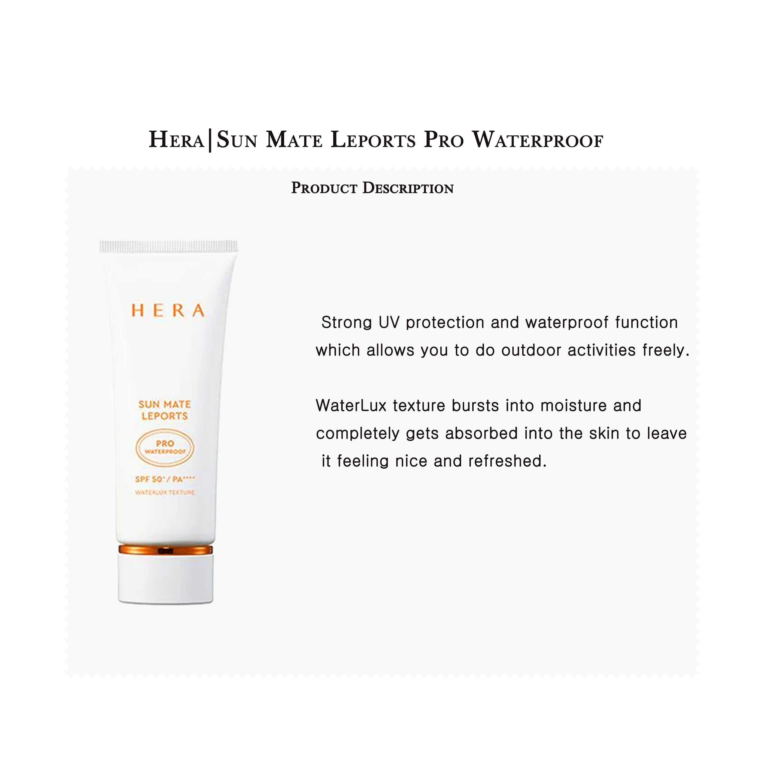 Hera | Sun Mate Leports Pro không thấm nước SPF50 + PA +++ (70ml)