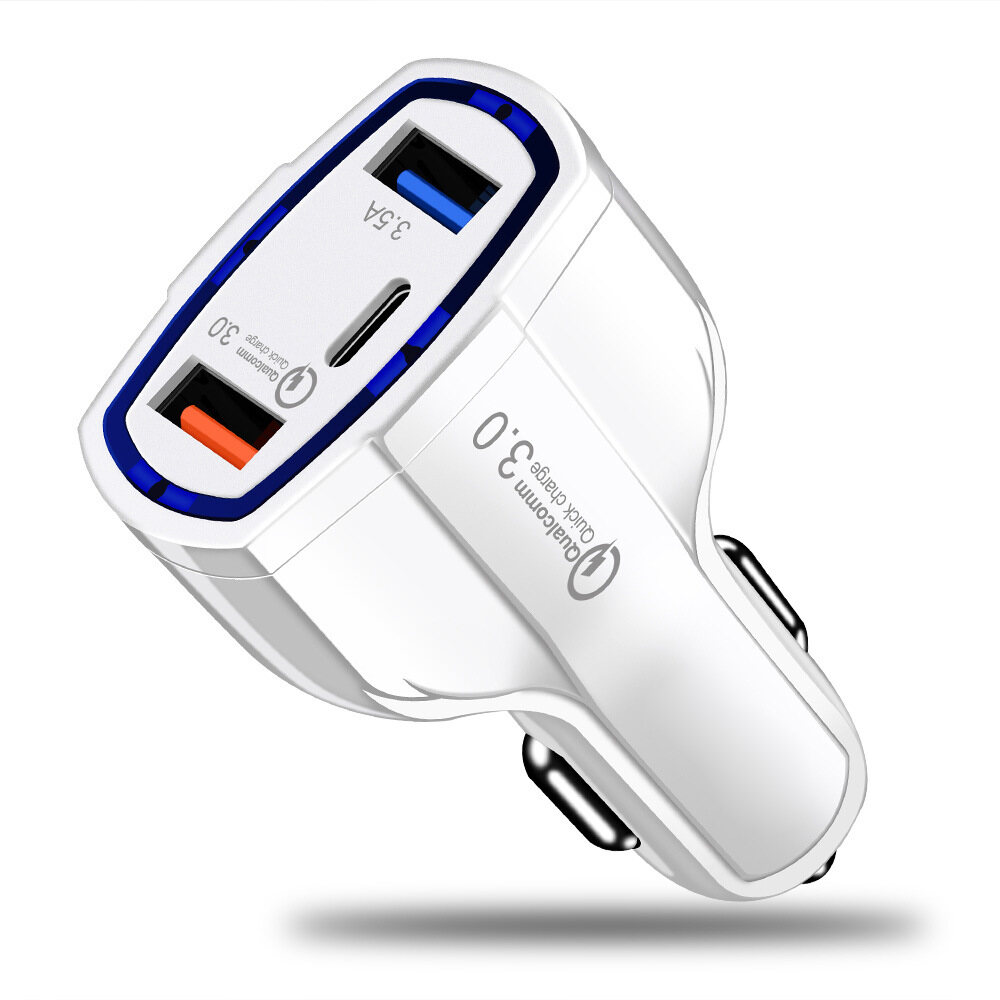 BOKEWU 3 Ports 35W Dual USB Car Charger QC3.0 Type C Fast Charger Quick Charge 3.0 Car Phone Charging Adapter