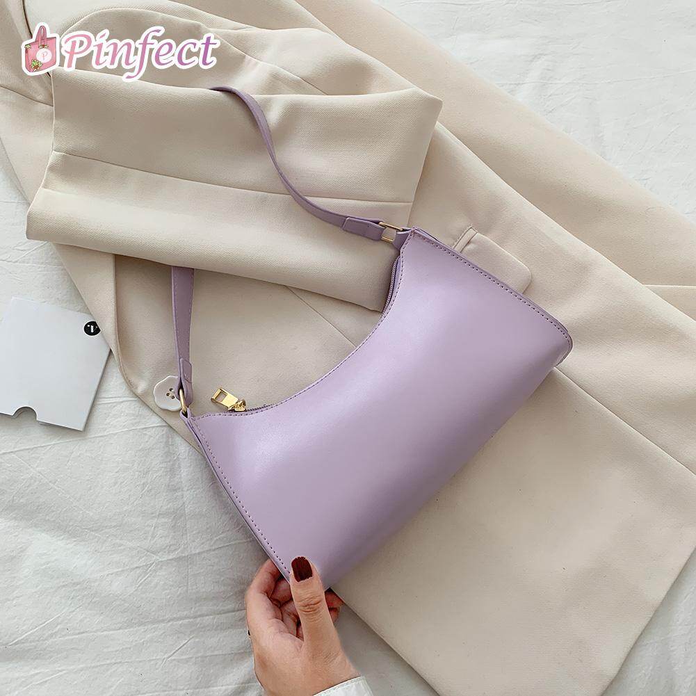 [Pinfect] Fashion Ladies Vintage Elegant Pure Color Women Handbag Simple PU Leather Totes Pastel Color Shoulder Bag Women Small Travel Underarm Purse