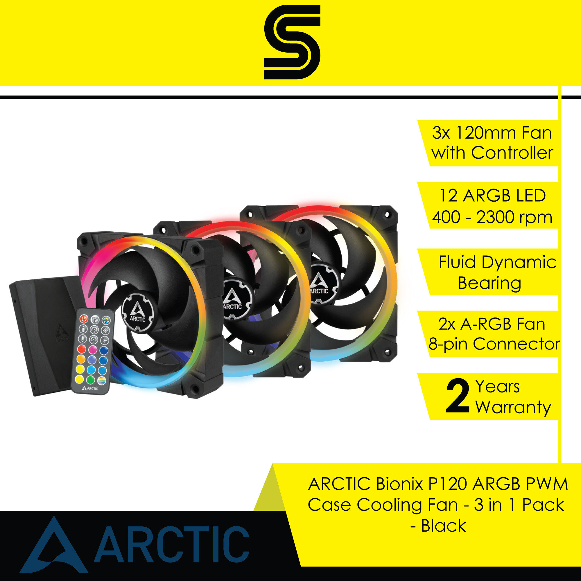 ARCTIC Bionix P120 ARGB PWM Case Cooling Fan with Controller - 3 in 1 ...