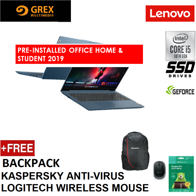 LENOVO IDEAPAD 5 15IIL05 81YK00P4MJ / 81YK00P5MJ (I5-1035G1,8GB,512GB SSD,15.6 FHD,MX350 2GB,WIN10) FREE BACKPACK + LOGITECH WIRELESS MOUSE + KSPSKY ANTI-VIRUS + PRE-INSTALLED OFFICE H&S 2019 (IP5 IP5-15IIL 5-15IIL05 IP5-15IIL05 S540) Malaysia