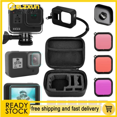Gopro Hero 8 Housing Case Filter Kit Waterproof housing Case Filter Tempered Glass Screen Protector Carry Case Lens Cap for Gopro Hero 8 Black Accessories Camera