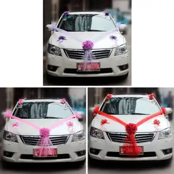 Wedding Car Decor Set Artificial Flower Diy Bowknot Rose Ribbon Party Decor