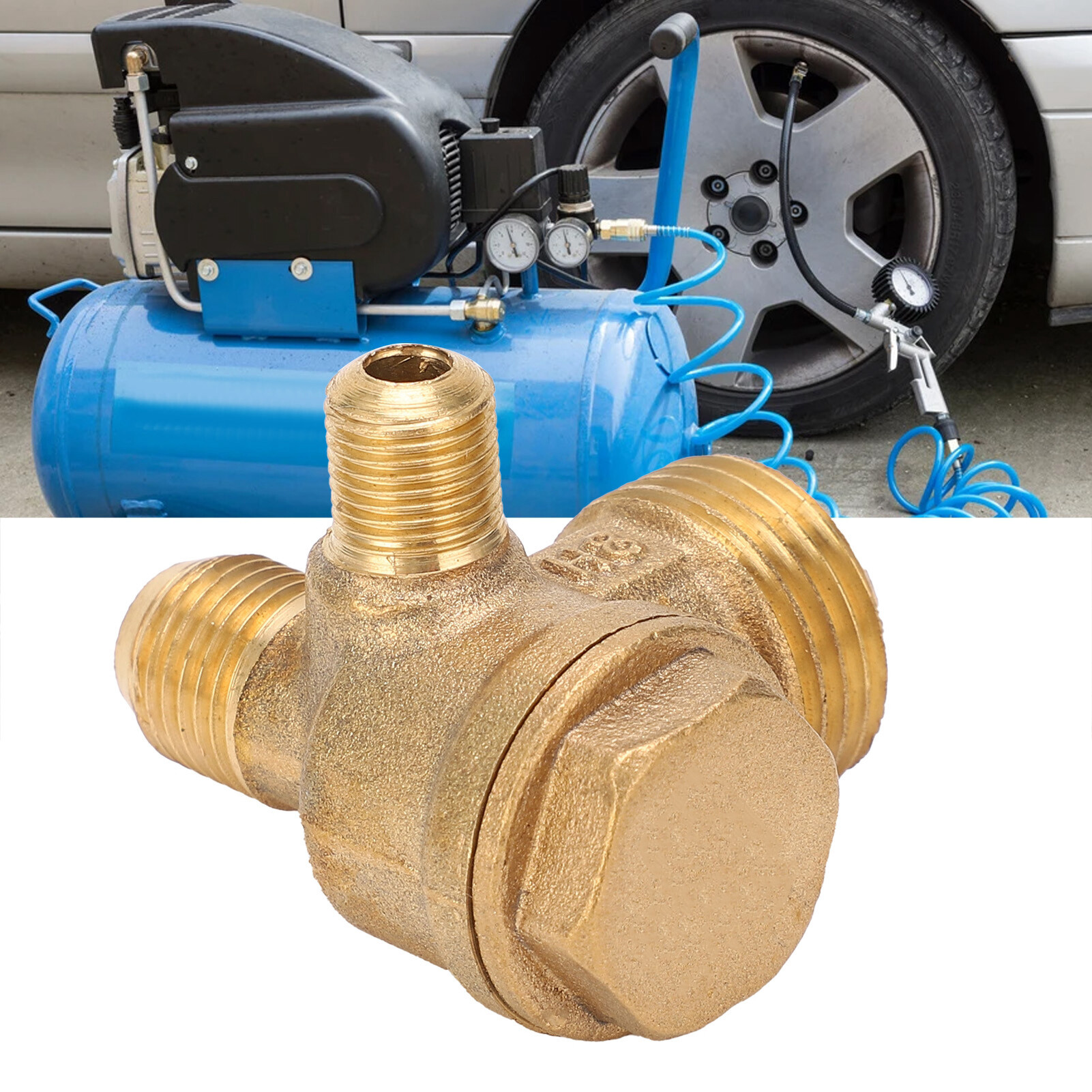 Van Kiểm Tra Máy Nén Khí Phụ Kiện Ren Đực Không Hồi Đáp 3 Chiều, Đồng Thau 1/2X14X10