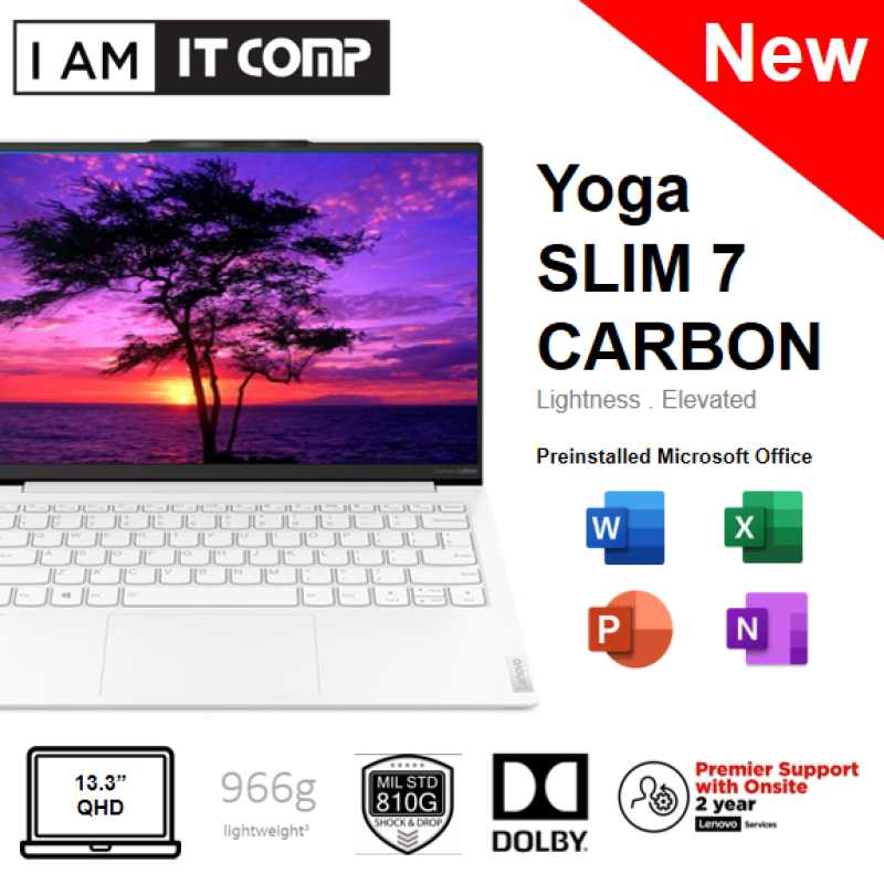 Lenovo Yoga Slim 7 Carbon 13ITL5 82EV0029MJ 13.3 QHD Laptop Moon White (i7-1165G7/16GB/1TB/IRIS XE/W10) FOC BACKPACK ,WIRELESS MOUSE & F-SECURE 1 YEAR Malaysia